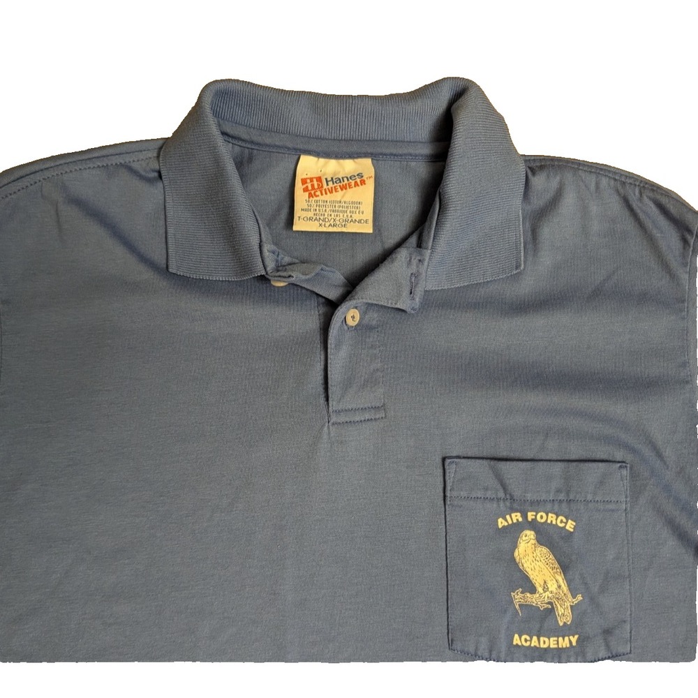 Vintage 90s Air Force Academy Pocket Polo Shirt Men's XL Hanes Made in USA Blue